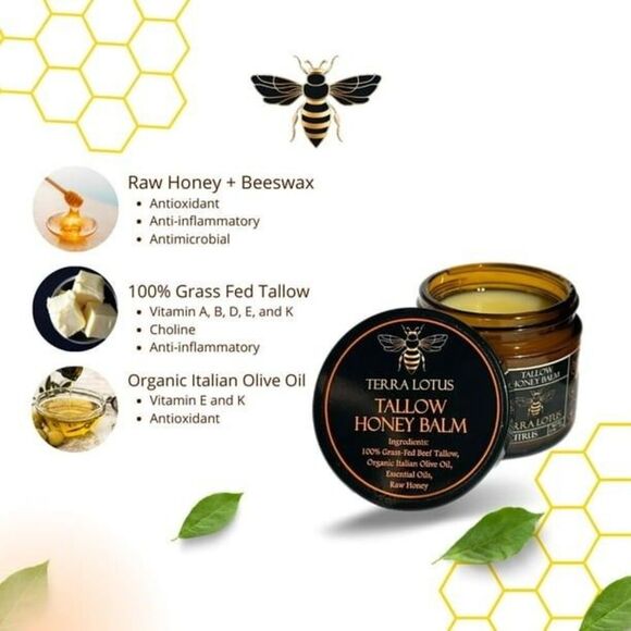 LAST PRICE NEW! Terra Lotus ORGANIC Honey Tallow Balm Raw Citrus Skin Cream - Picture 2 of 4